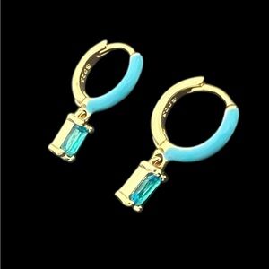 Gold over silver blue CZ earrings stamped .925
